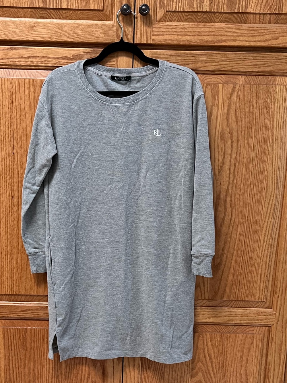 Ralph Lauren Light Gray L/S Polo Dress W/Pockets, GUC, Size M